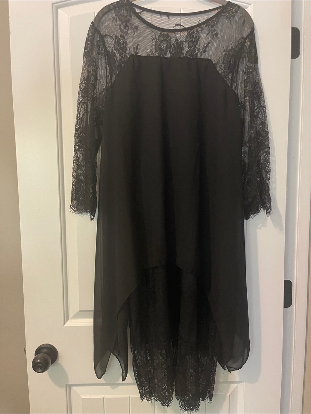 Black Lace High-Low Wedding Dress with Sheer Sleeves